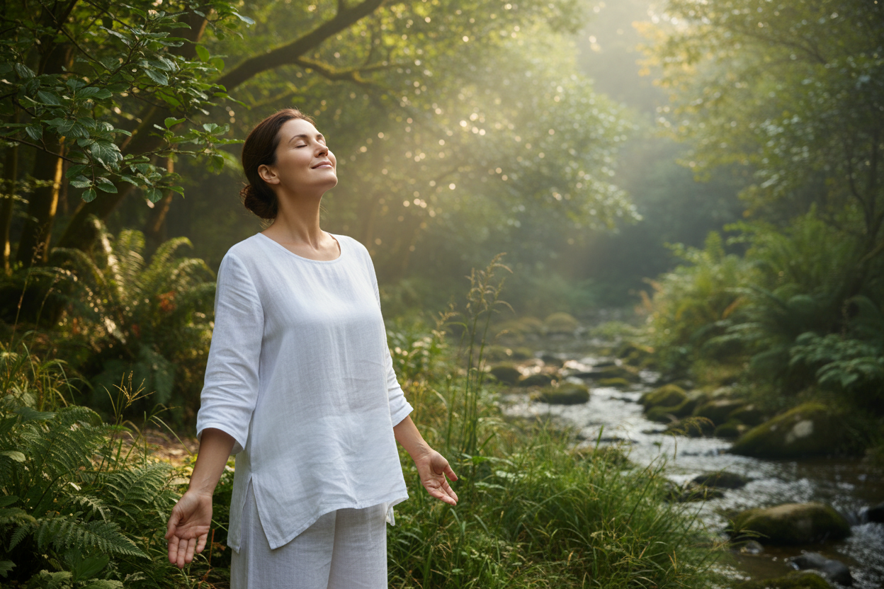 bienes tar mujer respirando aire fresco
